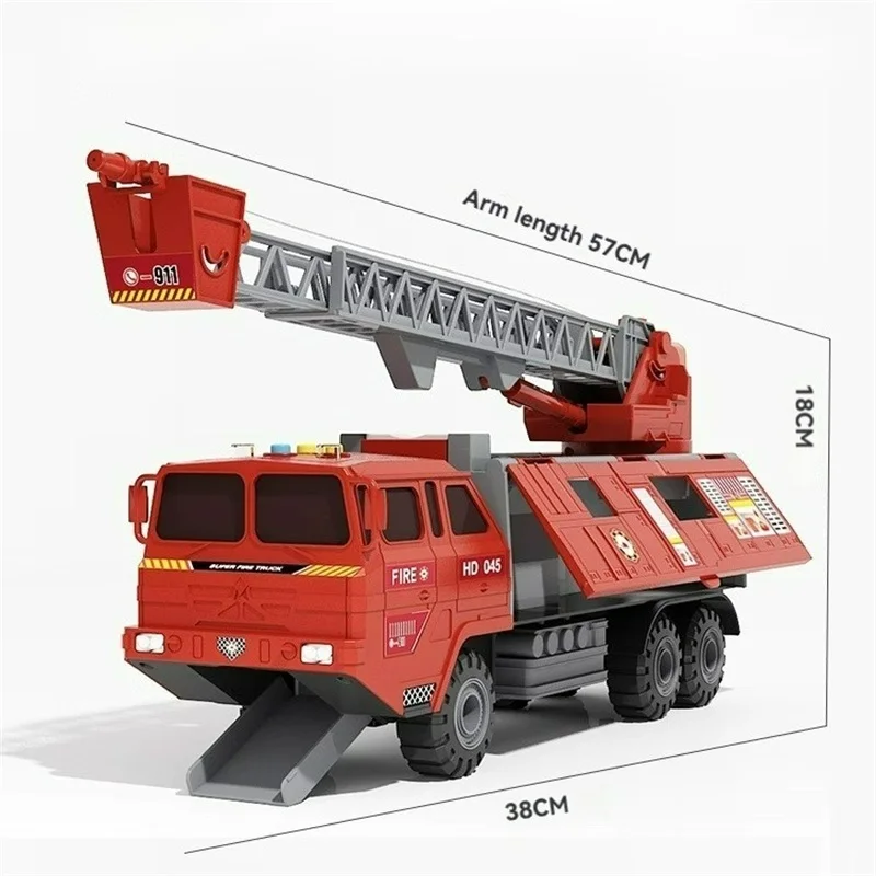 Alloy Fire Engine Car Toys Model with Sound Light Ladder Fire Truck Wheel Pull Back Sprinkler Rescue Vehicle Boys Birthday Gifts