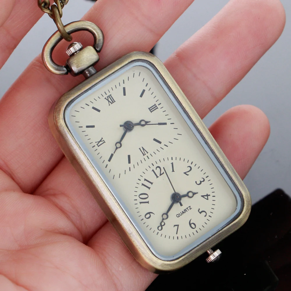 Montres de poche rectangulaires au Design bilingue, Vintage, chiffres romains arabes, pendentif, Quartz, Fob, horloge cadeau