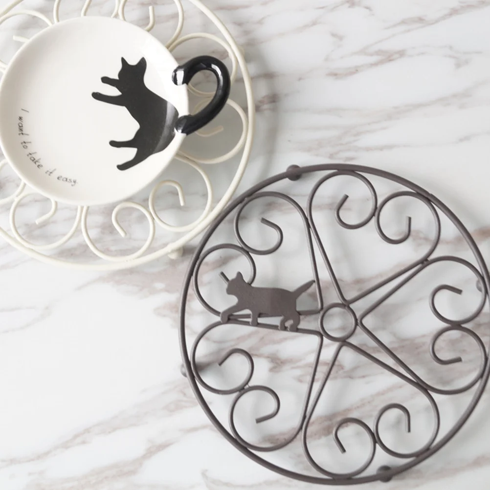 

White Cat Design Iron Pot Placemat Heat Resistant Wrought Pot Holder for Home Office Restaurant Table Iron Placemat