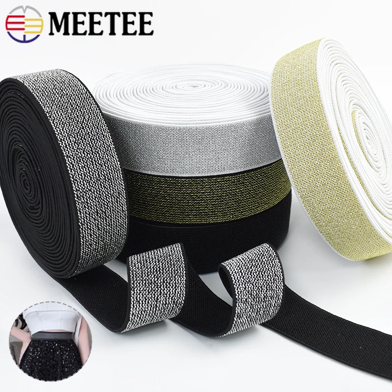 

5/10Meters 10-50mm Gold Silver Silk Elastic Band Elasticity Webbing for Waistband Stretch Tape Dress Belt DIY Sewing Accessories