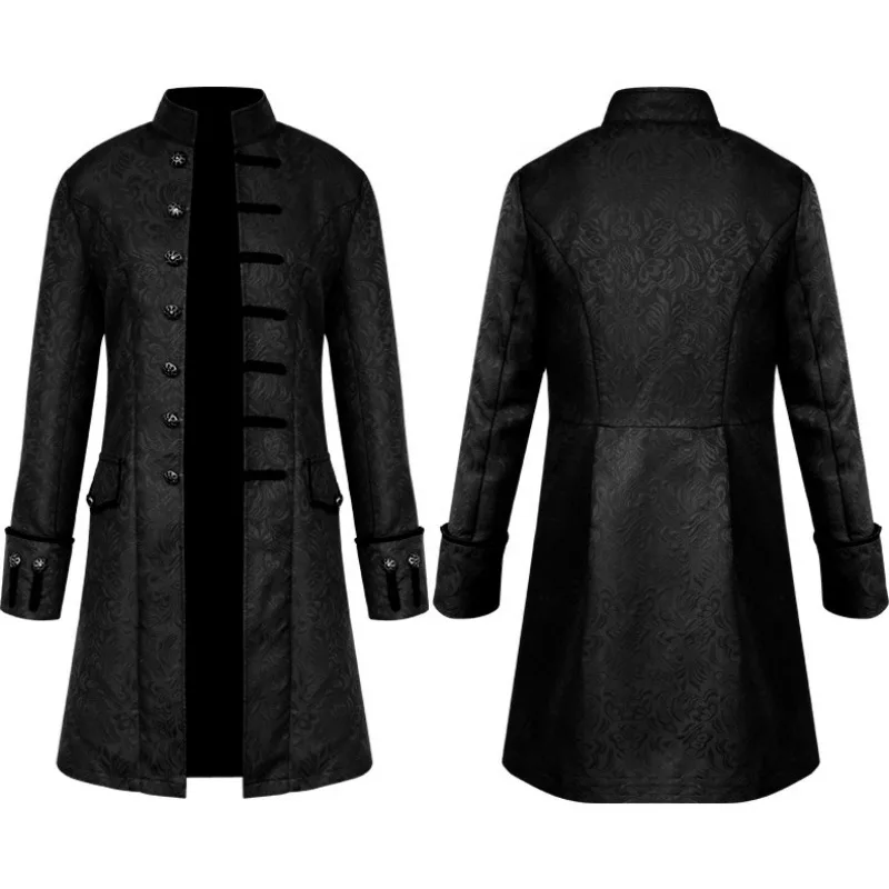 KIDWHXR Suit Jacket Man Medieval Steampunk Stand Collar Male Blazer Mid Length Long Sleeve Cosplay Costume Men Outerwear