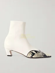 Patchwork Leather Square Toe Ankle Booties Side Zipper Kitten High Heel Fashion 2024 Winter Autumn Runway Women Dress Shoes