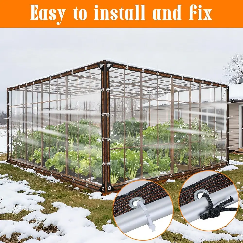 أقمشة فينيل شفافة شديدة التحمل، أغطية خارجية مقاومة للماء مقاس 10 × 20 قدم للدفيئات الزراعية والباحات والمزيد #5