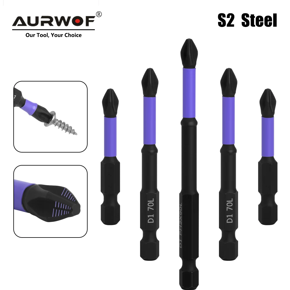 AURWOF 1/4 Hexagon Handle Strong Magnetic 5A S2 Material PH2 X 25-150mm Screwdriver Bit Set  P05PH2