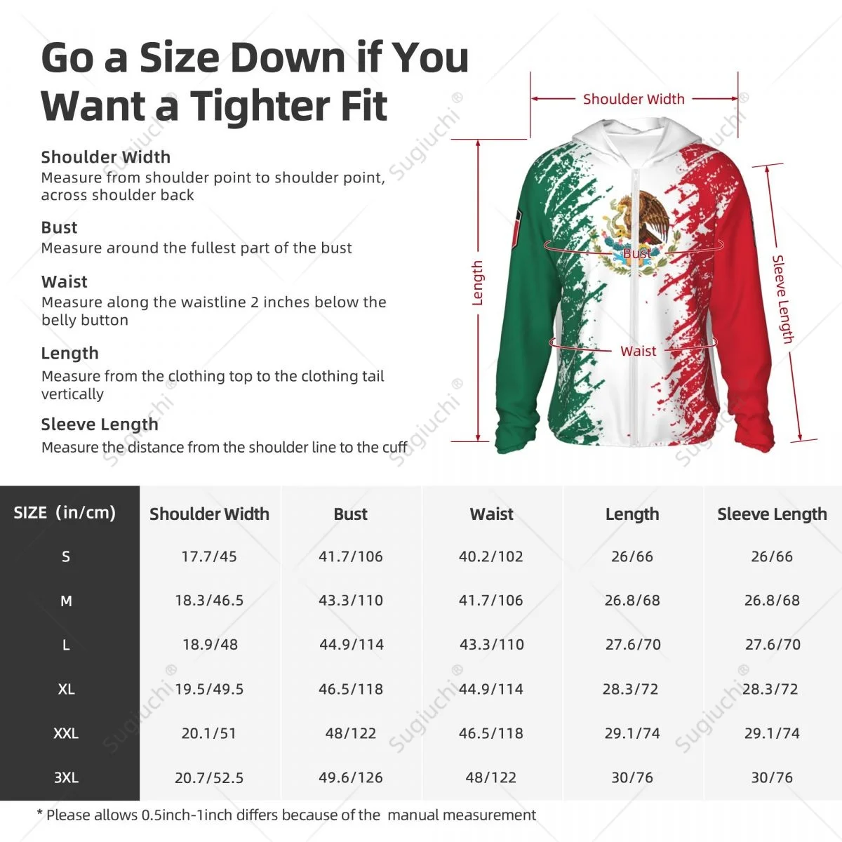 Bandiera del messico protezione solare felpa con cappuccio abbigliamento per la protezione solare pesca ciclismo corsa manica lunga ad asciugatura rapida con cerniera in poliestere