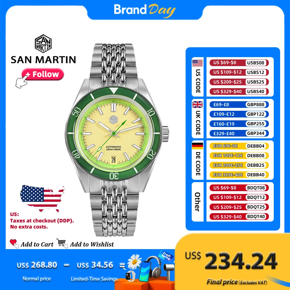 

San Martin 39,5 мм мужские дайверские часы оригинальный дизайн фруктовый стиль NH35 механические часы с сапфировым стеклом светящийся 20 бар SN0116G-B