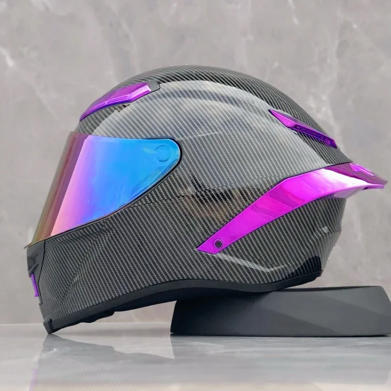 

Мотоциклетный шлем с узором из углеродного волокна, индивидуальный мотоциклетный шлем для мужчин и женщин, полное покрытие для гонок на мотоциклах, большое хвостовое крыло 3C Capacetes