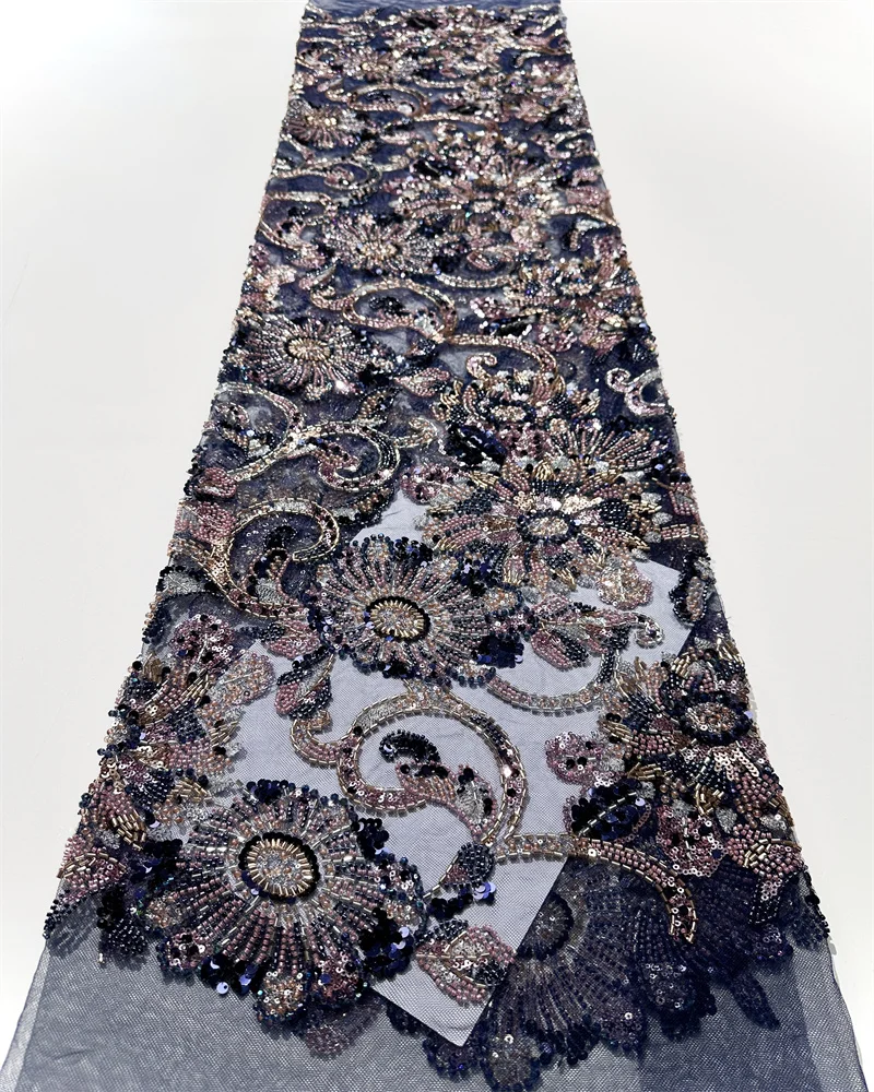 

African Nigerian French Groom Embroidery Heavy Sequins Lace Fabrics Beautiful Luxurious Heavy Beaded Lace For Wedding Dress