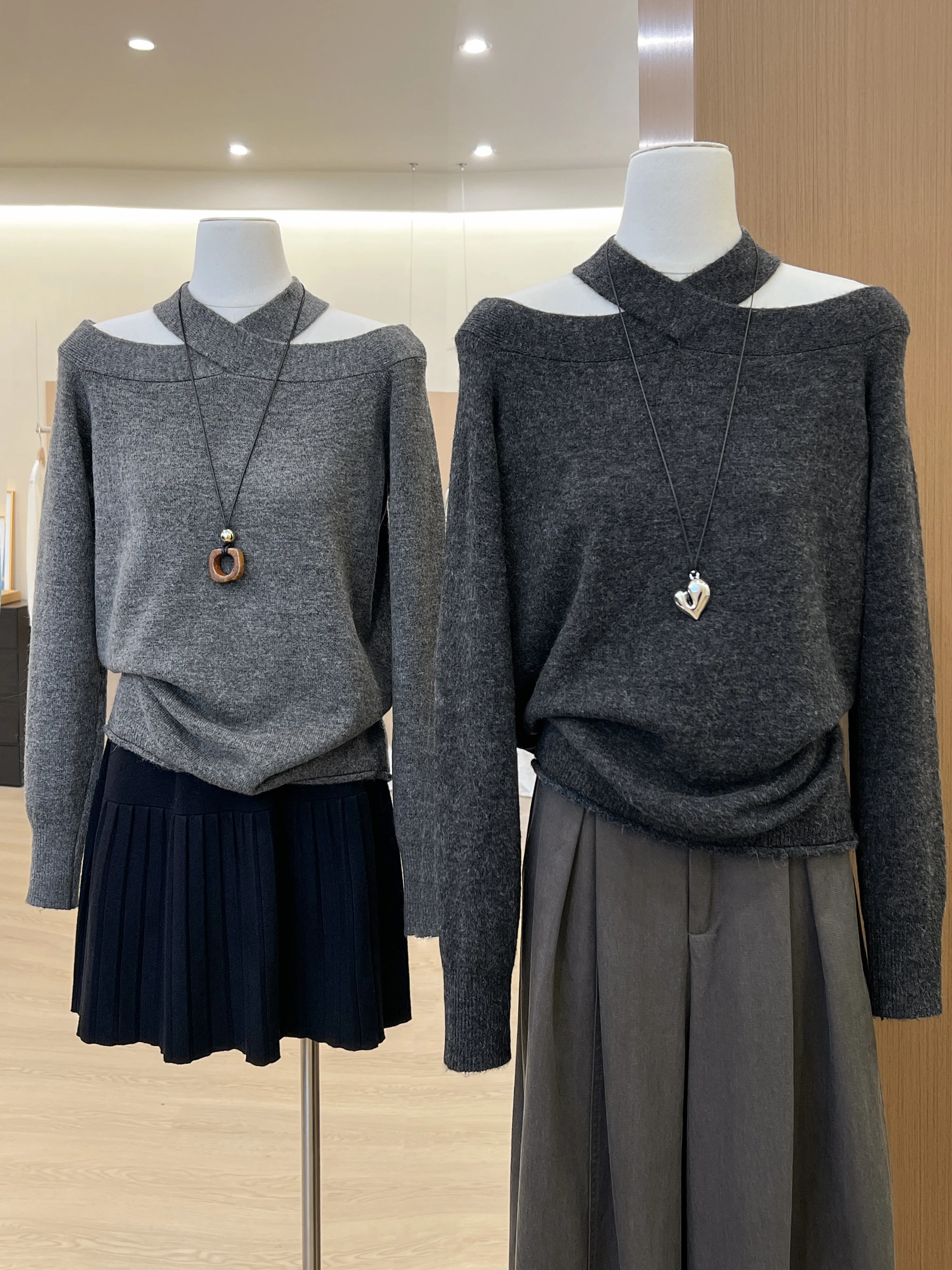 

Вязаный топ с длинными рукавами и перекрестным вырезом на тонких бретельках для женщин, потрясающий наряд ранней осени, который свободный, для похудения и ощущения.