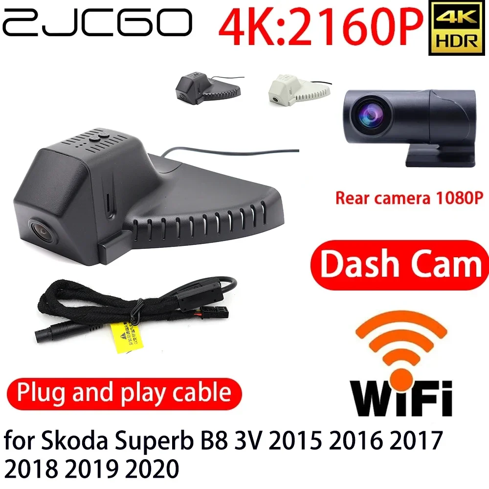 ZJCGO 4K Car DVR Dash Cam Wifi Front Rear Camera 24h Monitor for Skoda Superb B8 3V 2015 2016 2017 2018 2019 2020