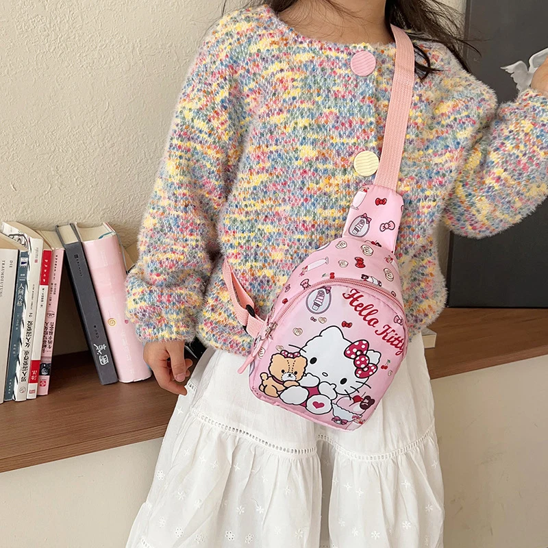 Kawaii Sanrio Bag Cinnamoroll Kuromi Pochacco Children Shoulder Bag Girls Casual Fashion Crossbody Travel Storage Chest Bags