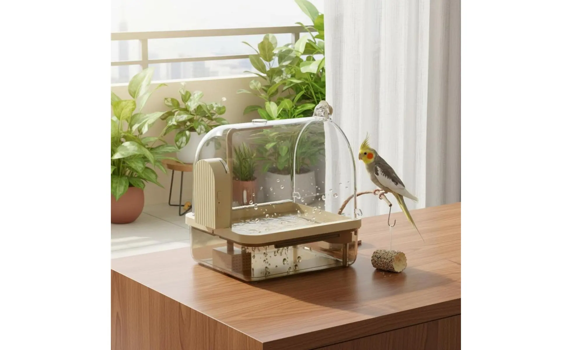 Automatic Bird Bath Wireless Sensor Parrot Bathtub Bird Shower Tub Transparent Cover Pet Supplies Non
