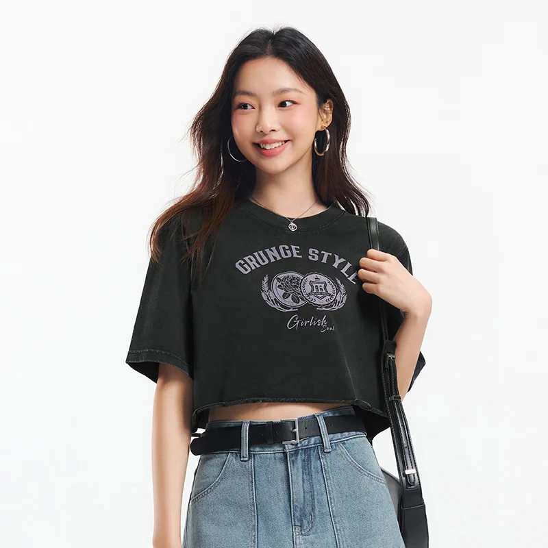 Semir streetwear 반팔 티셔츠 여성 루즈 피트 악세사리 2025 여름 새로운 그래픽 프린트 레트로 탑