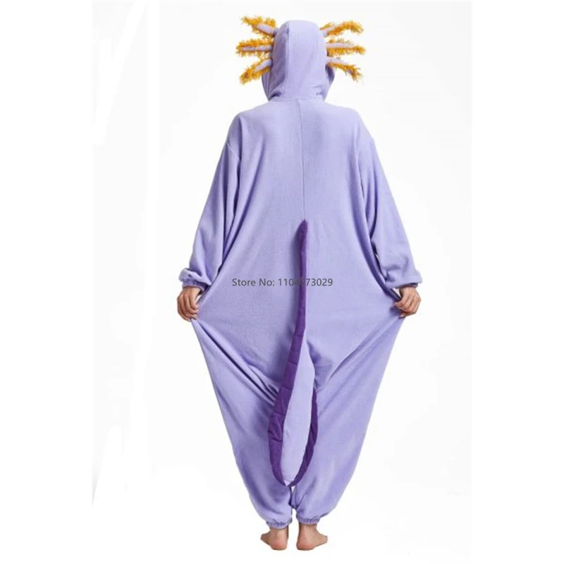 Onesieshow Animal Kigurumi pigiama Halloween tutina adulto bambini Cartoon Purple Axolotl pigiama Cosplay Party donna uomo Homewear