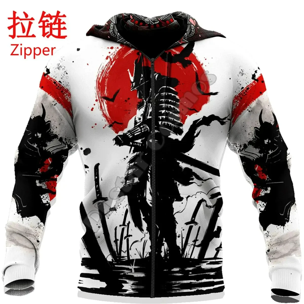 

2024 Spring and Autumn 3D Printing New Oni Mask Samurai Tattoo Fashion Men's Hoodie Unisex Hooded Sweatshirt Street Casual Style