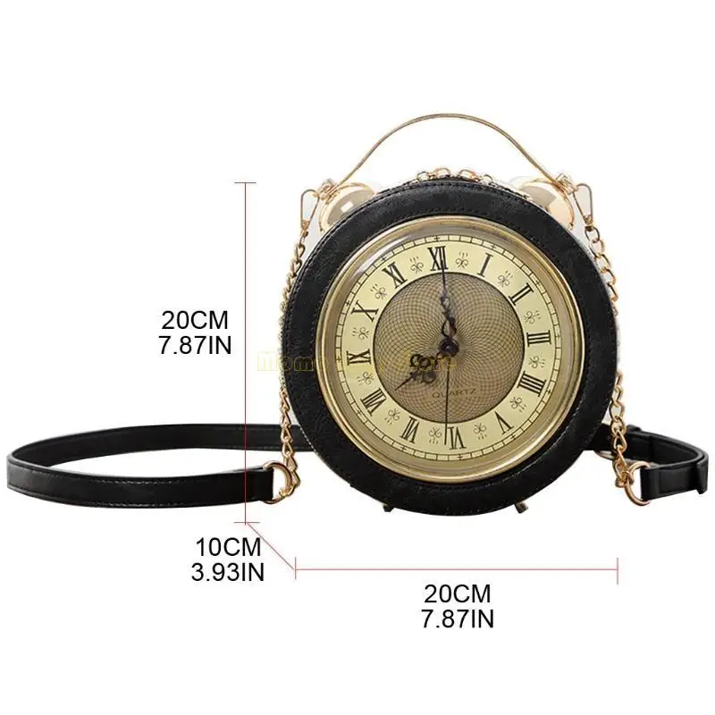 X90D Fashion Pu Leather Women Lady Vintage Clock Round Round Handbag Crossbody