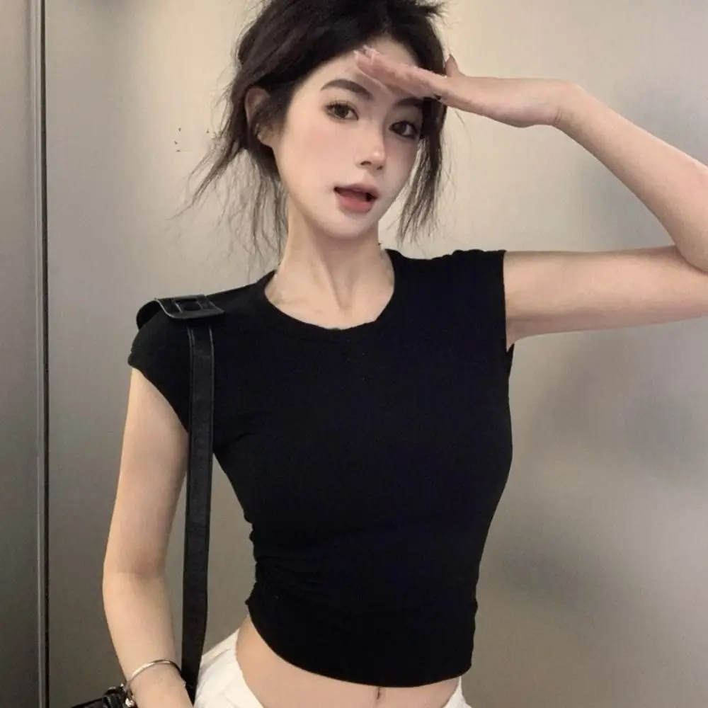 Fashion Chic Backless Slim Crop Top Cross Band O Neck Short Sleeve Vest Summer Undershirt Solid T Shirts Streetwear