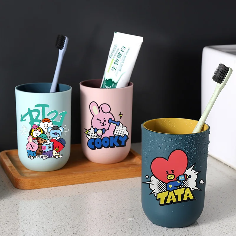 Copo BT21 para Escova de Dentes com Estampa de Desenho Animado Fofo COOKY TATA, Copo Suporte para Escova de Dentes, Copo de Enxaguante Bucal Espesso Inquebrável para Casa, Casal, Família, Presente