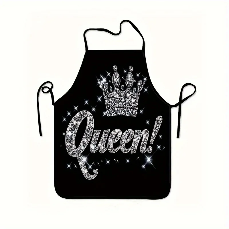 1pc "Queen" Crystal Decorative Apron, 2D Printed Polyester A