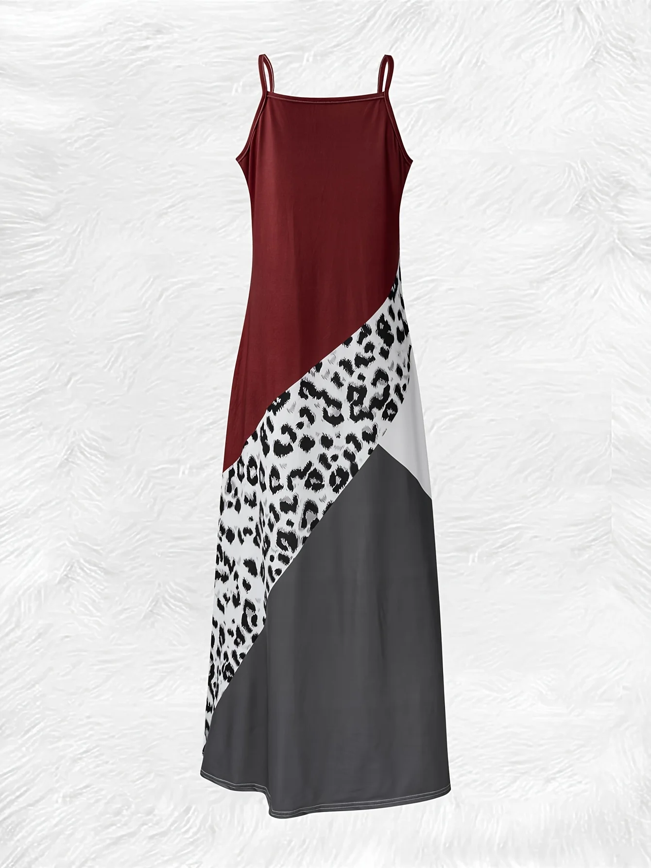 Printed Design Casual Contrasting Color Snow Leopard Print Slant Slip Dress