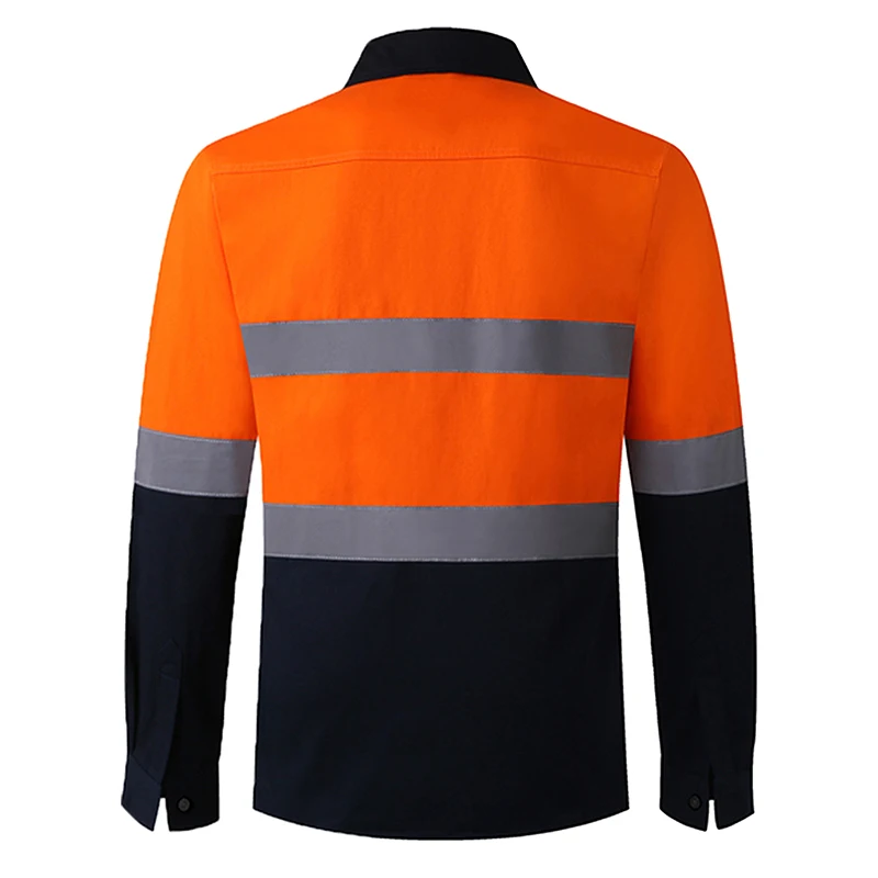 Hi Vis Shirt for Men Long Sleeve Cotton Work Shirt Pockets Safety Reflective Working Shirt High Visibility Workwear