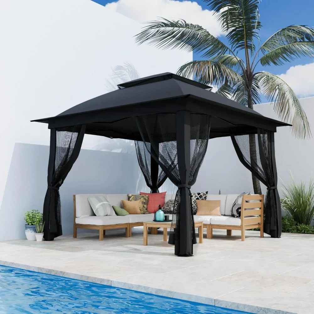 11'X11' أكشاك منبثقة مع 4 جدران جانبية ناموسية، خيمة مظلة فناء شديدة التحمل مع أسطح هوائية مزدوجة للساحات الخلفية #2