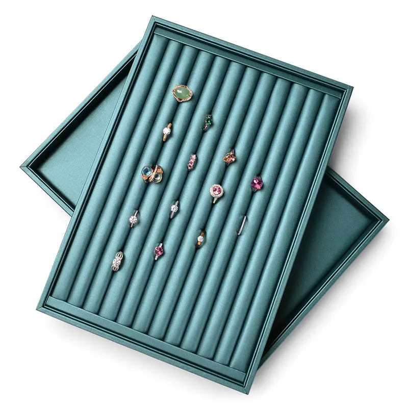 Oirlv Blue Ring Tray Jewelry Watch Pallet Necklace Tray PU Leather Jewelry Storage Tray Display Bracelet Organizer Plate