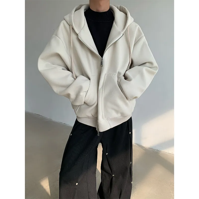 

Утепленная осенне-зимняя корейская шерстяная толстовка свободного кроя с капюшоном для мужчин, повседневная, молодежная, трендовая