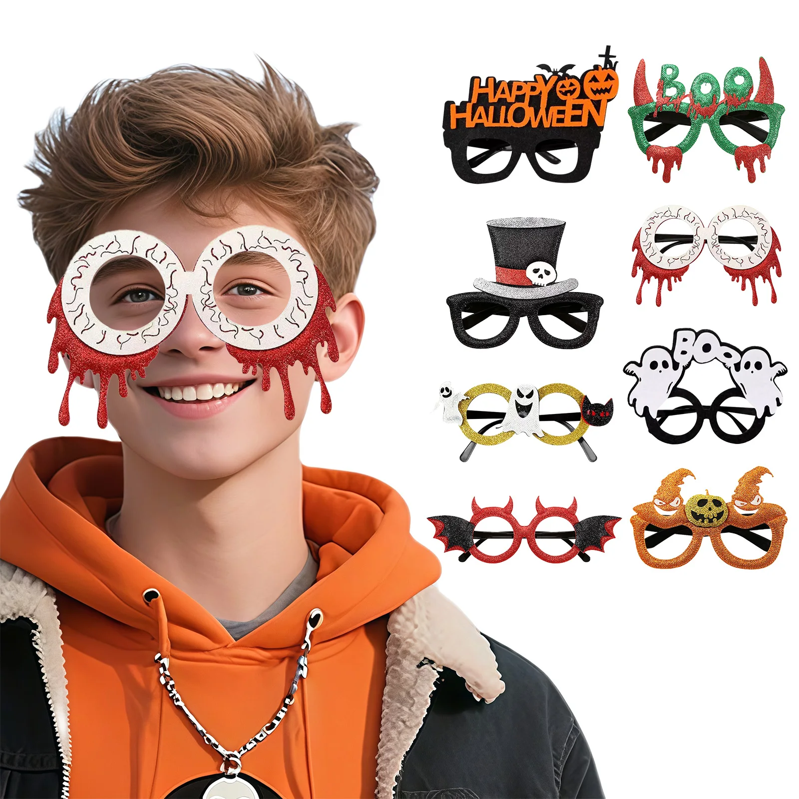 8Pcs Halloween Party Glasses Glitter Holiday Glasses Frames Halloween Decoration for Halloween Cosplay Party Holiday Favors