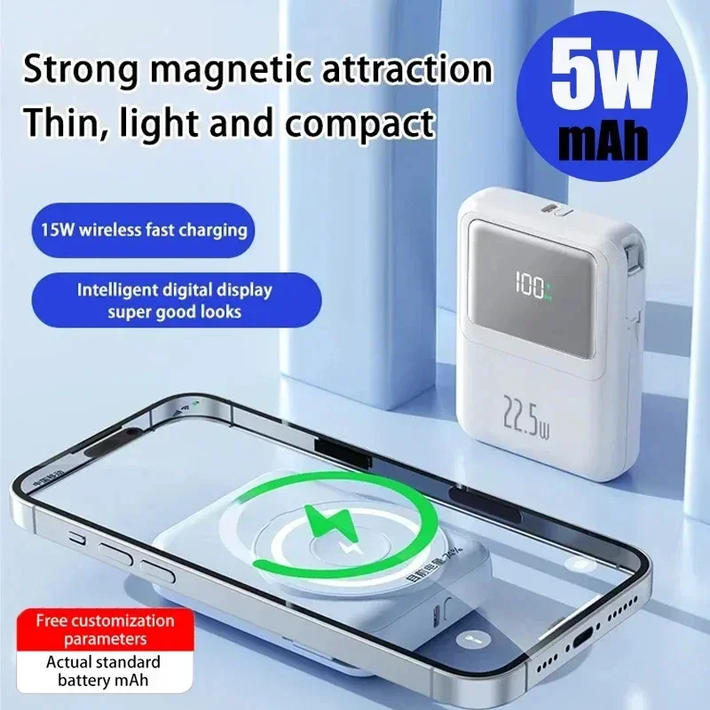 22.5W Fast Charging 10000mAh For IPhone Samsung Huawei Wireless Charger Magnetic Power Bank Mini New Built-in Cable Powerbank