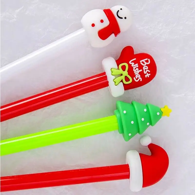 

10 шт./компл., милые рождественские гелевые ручки, черные чернила, каваи, мультяшные перчатки для рождественской елки, шляпа, снеговики, школьные и офисные письменные принадлежности