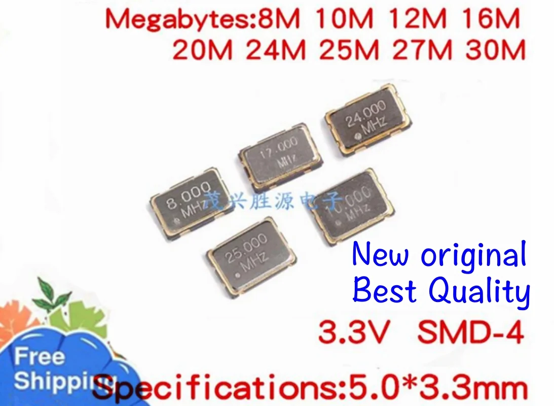 50pcs/lot Chip active crystal oscillator 5032 8MHZ 10MHZ 12MHZ 16MHZ 20MHZ 24MHZ 25MHZ 27MHZ 30MHZ 32MHZ 12.2887MHz 3.3V 4-pin