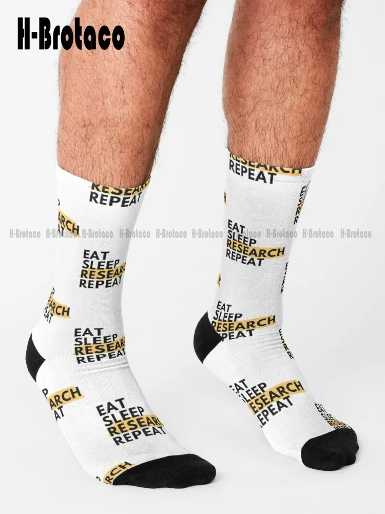 Eat Sleep Research Repeat- Scientific Research Socks White Socks Mens Ladies Sports Custom Gift Gd Hip Hop Cartoon Casual Art