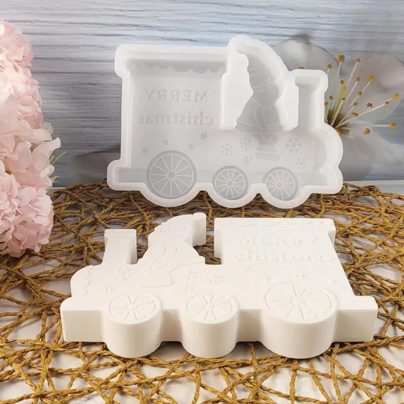 Moldes navideños de silicona, combinación de tren de Papá Noel, molde de fundición de yeso de silicona, molde de vela de silicona de Navidad antiadherente para