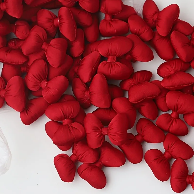 2/4/6/12pcs Retro Red Fabric Bow DIY Set Solid Color Grid Double Design Handmade Hair Accessories Creative Handmade Materials