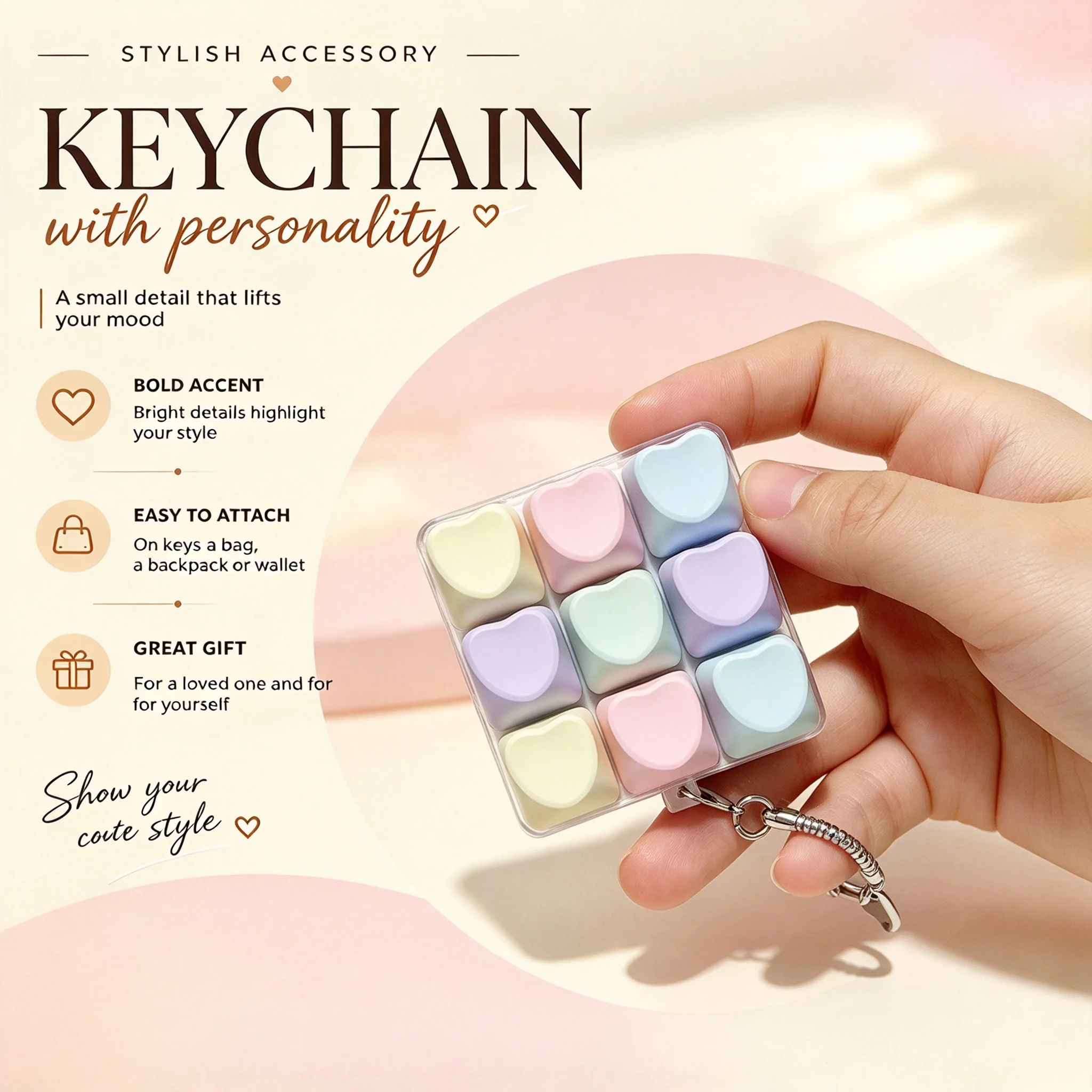 9Keys Button Keycap Fidget Keychain Relief Stress Mechanical Keyboard Clicker Bag Charm Adult Christmas New Year Gifts