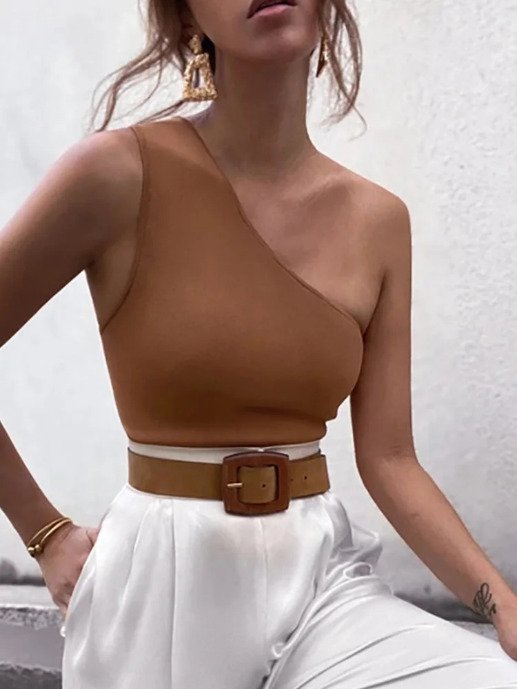 

Female One Shoulder Summer Outfits Tops Women Sports Tank Tops Sexy Crop Tops Vest Casual Fitness Elastic Dingzhu Xiaoxiang styl
