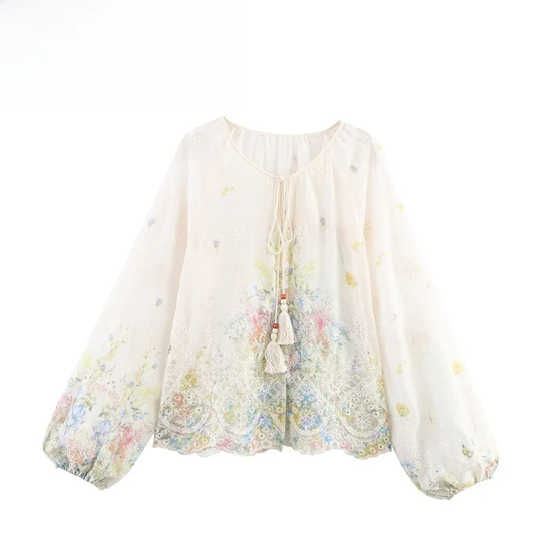 

ZBZA Spring New Women's Faion Design Lantern Sve round Ne Single Button irt Casual Loose Fit Long Sve Printed
