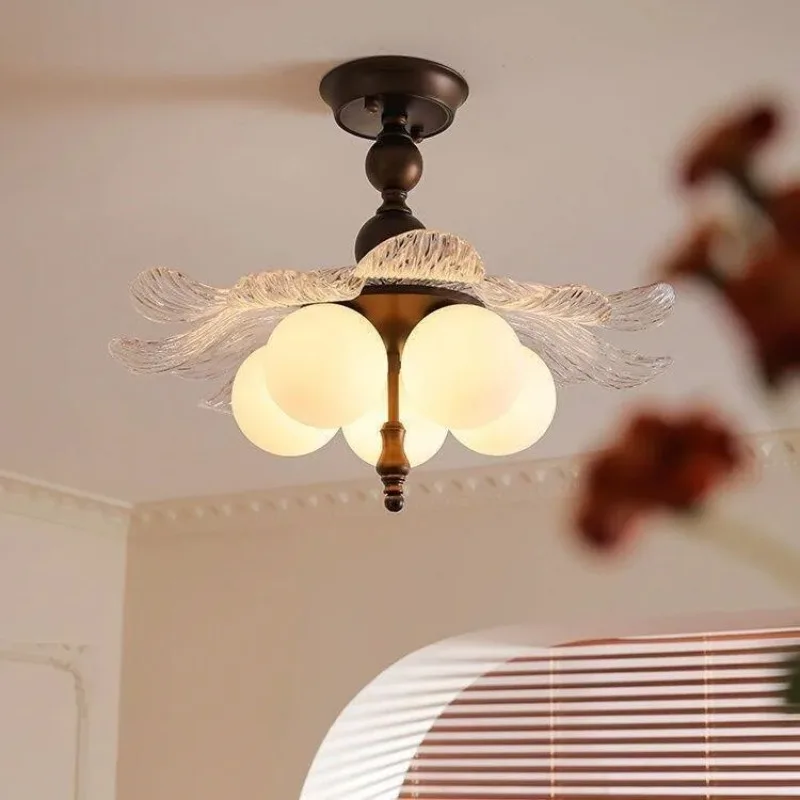 Levara Ceiling Light Vintage Restaurant Glass Ceiling Light Solid Wood Lights Rattan Woven Magic Bean Lighting Bedroom Light