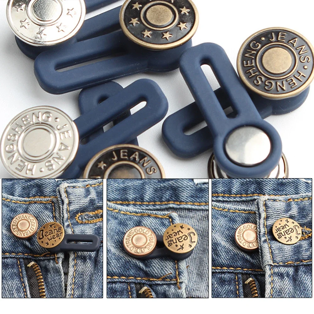 New Unisex Retractable Buckles Metal Buttons Jeans Waist Extender Adjustable Disassembly Free Sewing Buttons for Clothing Jeans 