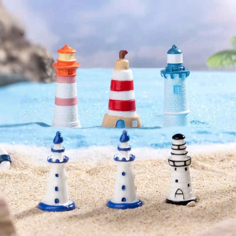 Mini Ocean Figurine Doll Garden Decor Ornament Miniature Landscape Ornaments Lighthouse Statue Resin Craft Fish Tank Decorations