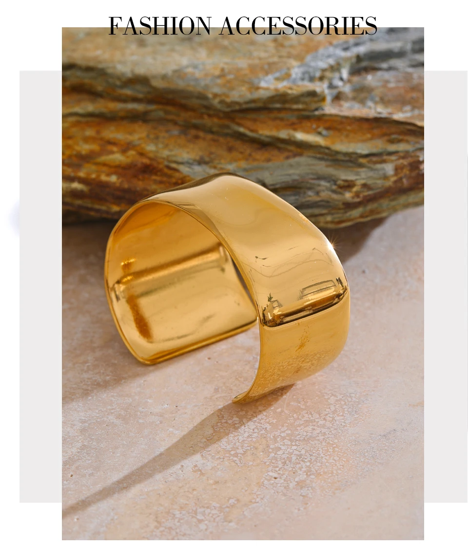 Yhpup 60 mm hochwertiges Metall-Edelstahl-Armband mit breiter Manschette, 18 Karat PVD-beschichtet, personalisierbar, übertrieben, großer Schmuck, neu – Detail 10