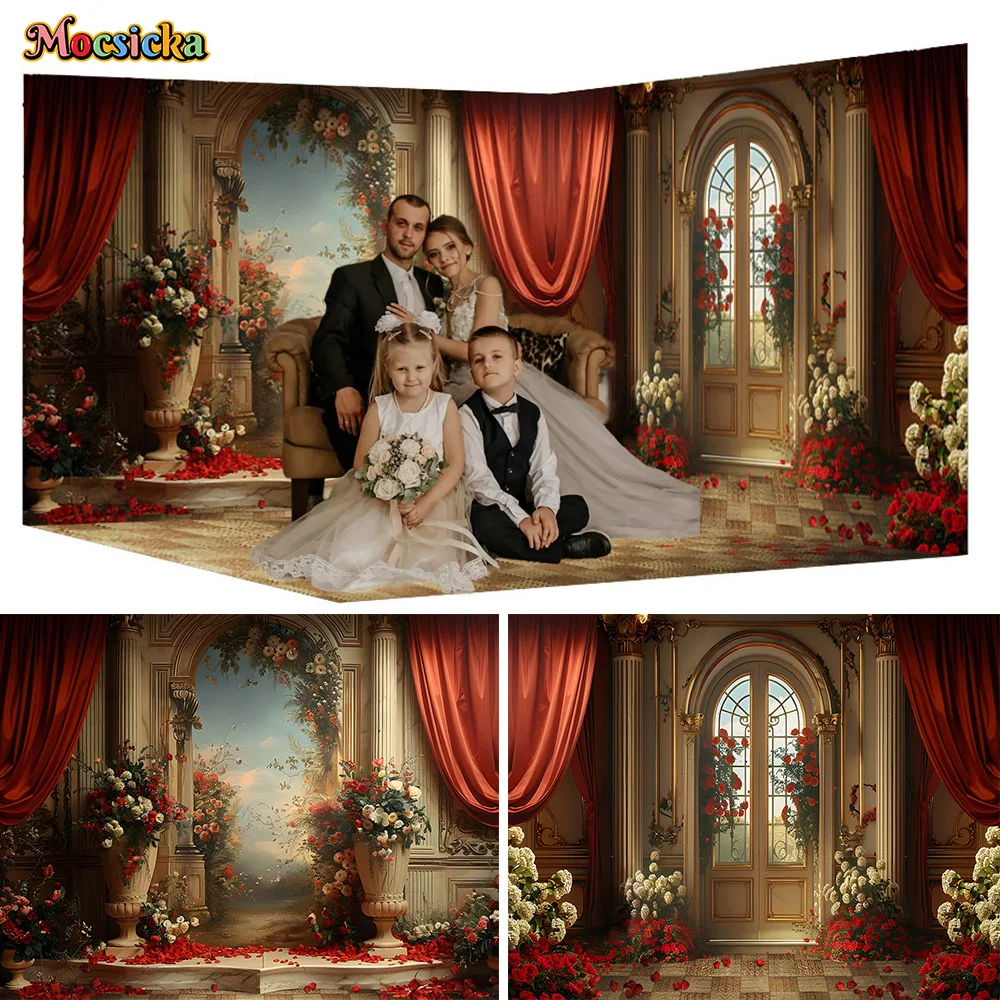 

Photo Studio Indoor Wedding Photography Background Red Rose Curtain Floor Backdrop Decor Girl Birthday Kid Cake Smash Photozone