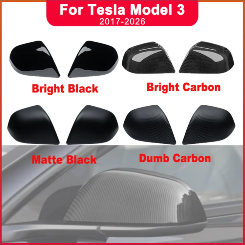 

Side Rear View Mirror Protective Cover Carbon Fiber Look Mirror Decor For Tesla Model 3 2017-2023 For Model 3 Highland 2024-2026