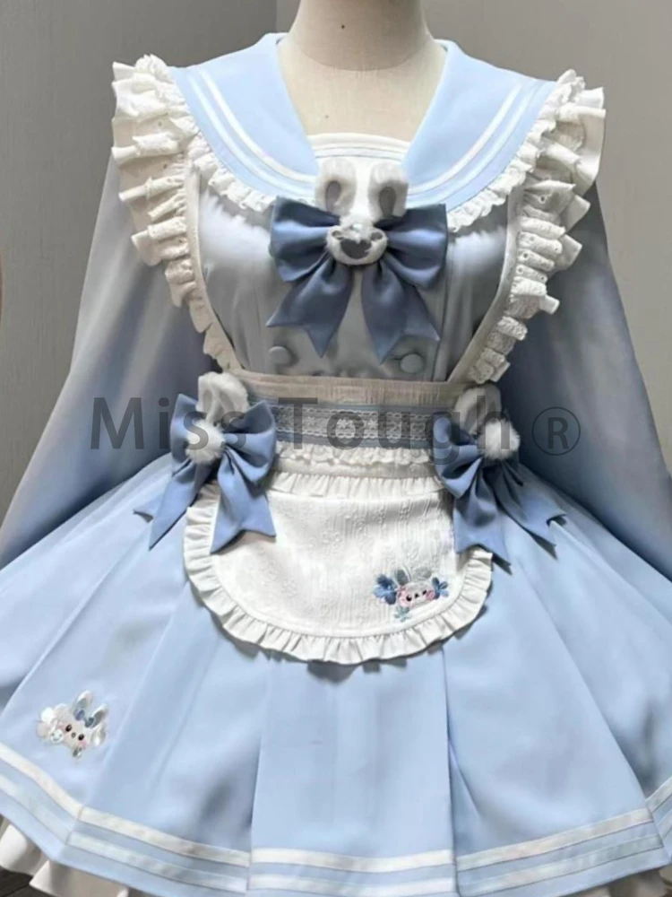 Winter Japanese Lolita Sweet Dress Women Navy Collar Patchwork Chic  Kawaii Dresses New Fashion Harajuku Casual JK Clothing 2024