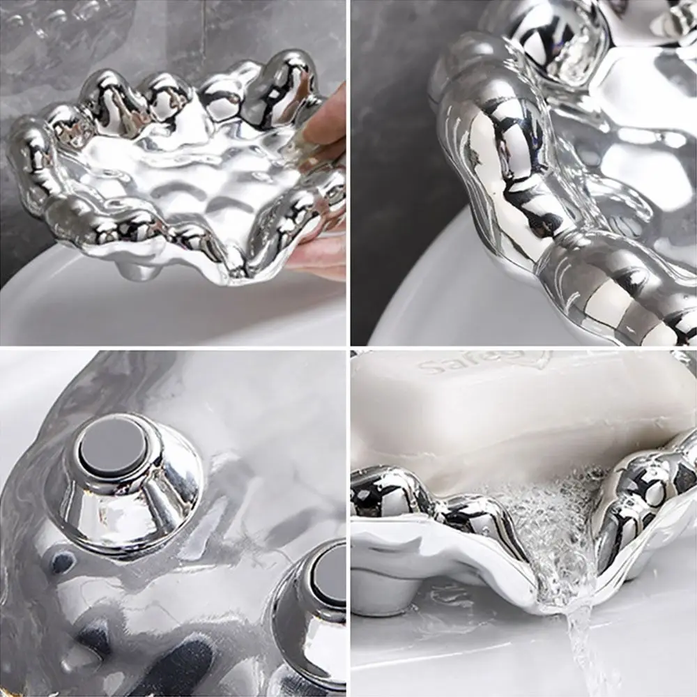 Durable Plastic Soap Dish Gold/Silver Tilted Design Soap Holder Moisture-proof Mold Resistant Soap Box