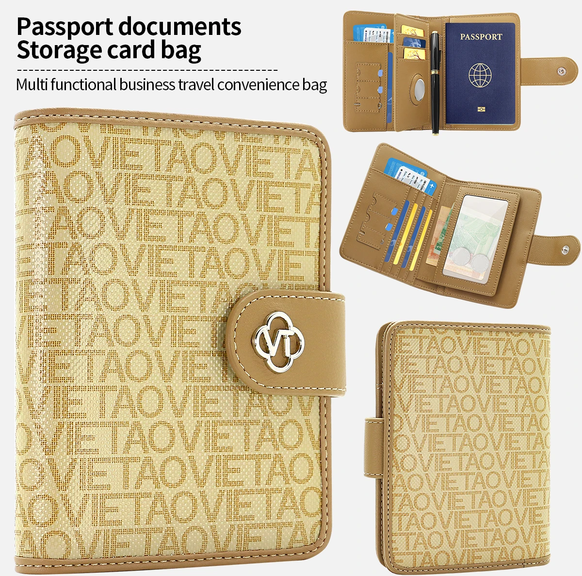 

VIETAO Luxury PU Leather Passport Holder Wallet for Men Women, Multifunctional Travel Wallet with Pen Slot, Anti-Lost Design