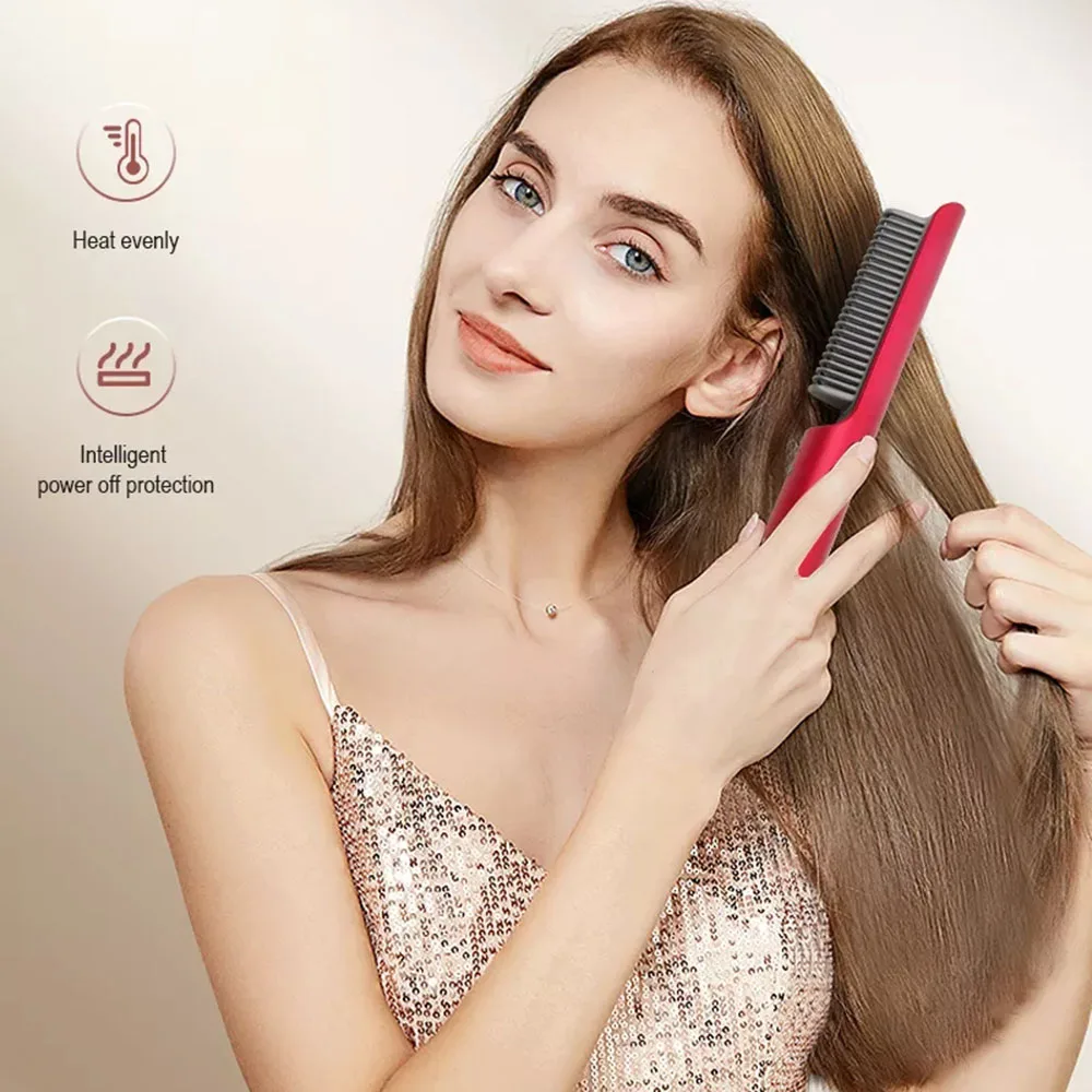 แปรงผมไฟฟ้าอัจฉริยะปิดป้องกัน Straightener Anti-Scald หวีแบบพกพาสำหรับสตรีที่มี4อุณหภูมิ20S ความร้อนได้อย่างรวดเร็ว