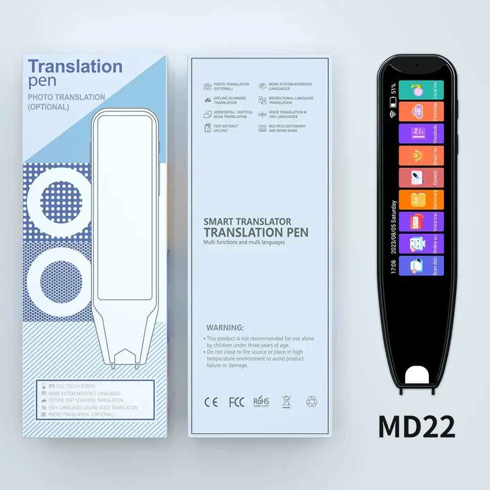 Nuovo MD22 Traduttore vocale Penna di traduzione per scansione offline 134 Traduzione vocale 9 Penna di lettura per scansione aziendale con traduzione offline