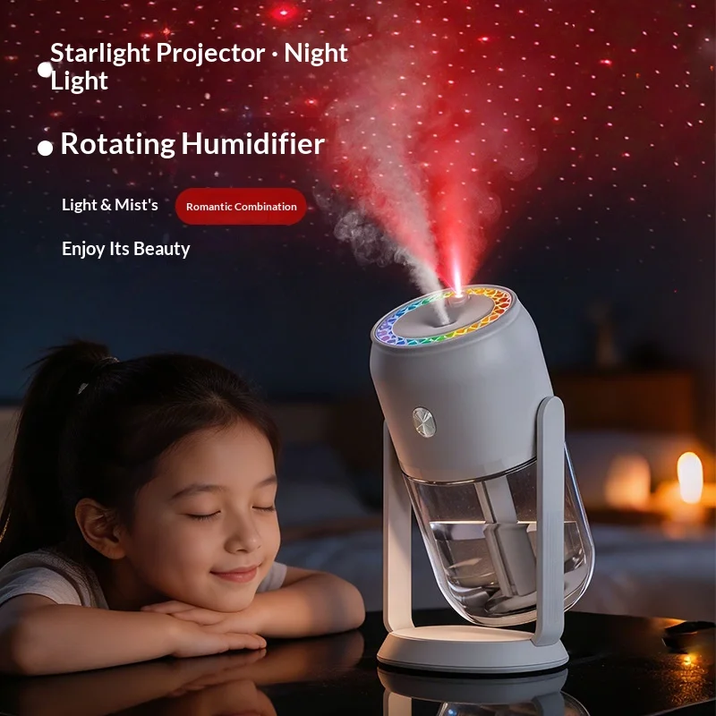 Ultrasound Starry-Sky Projection Rotating Humidifier Car Home Portable Quiet Moisturizing Gadget Timing Function 0.5L